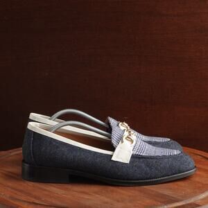 Hockerty Loafers Mens SZ EU 45 US 12 Blue Horsebit Tweed Leather Slip On Shoes